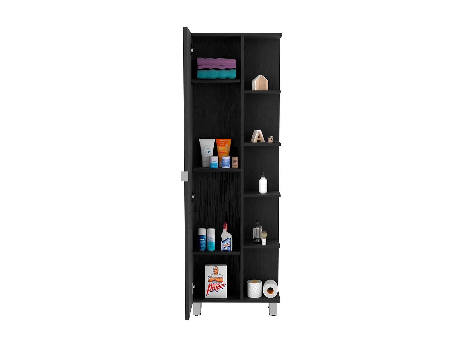 Mueble Alto de Baño Urano, con 5 estantes , 157.98 cm  X 51.18 cm  X 21.46 cm  , Negro