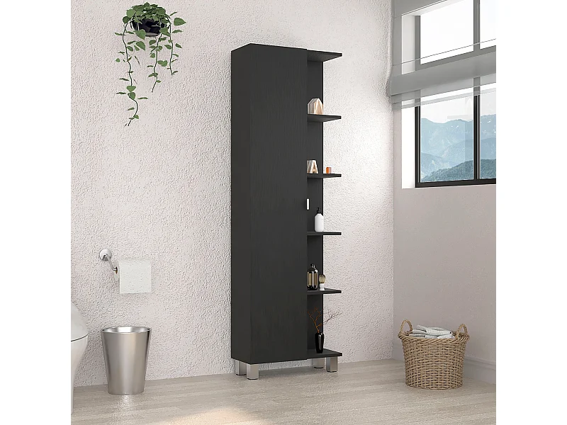 Mobile da bagno alto Urano, con 5 ripiani , 157.98 cm X 51.18 cm X 21.46 cm , Nero