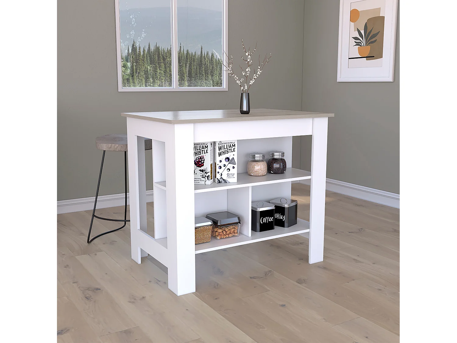 Isola da cucina antibatterica Cala, superficie antibatterica e tre ripiani , 89.91 cm X 102.87 cm X 69.85 cm , Multicolore