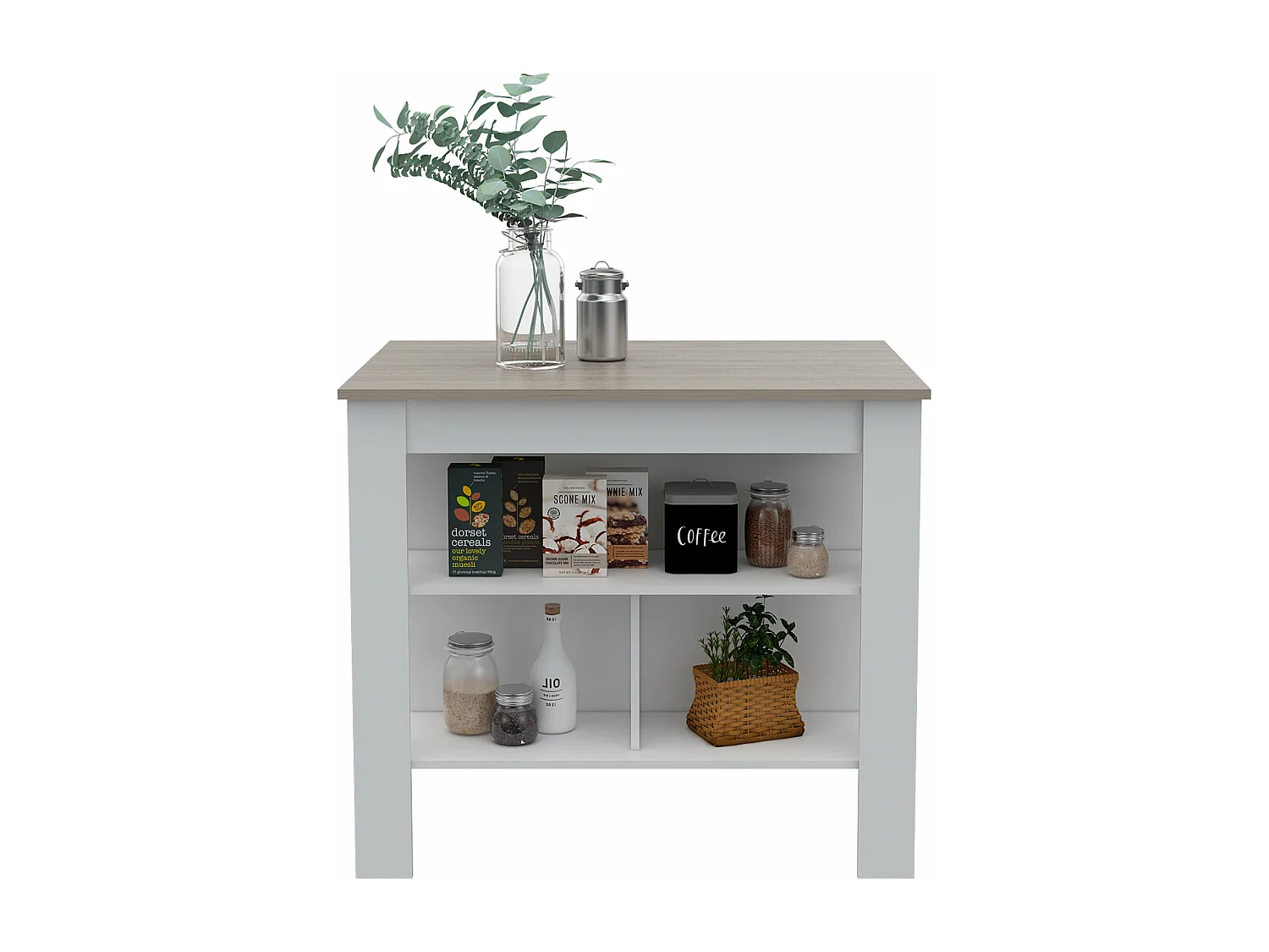 Isola da cucina antibatterica Cala, superficie antibatterica e tre ripiani , 89.91 cm X 102.87 cm X 69.85 cm , Multicolore