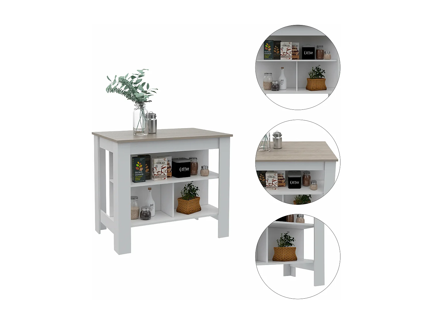 Isola da cucina antibatterica Cala, superficie antibatterica e tre ripiani , 89.91 cm X 102.87 cm X 69.85 cm , Multicolore