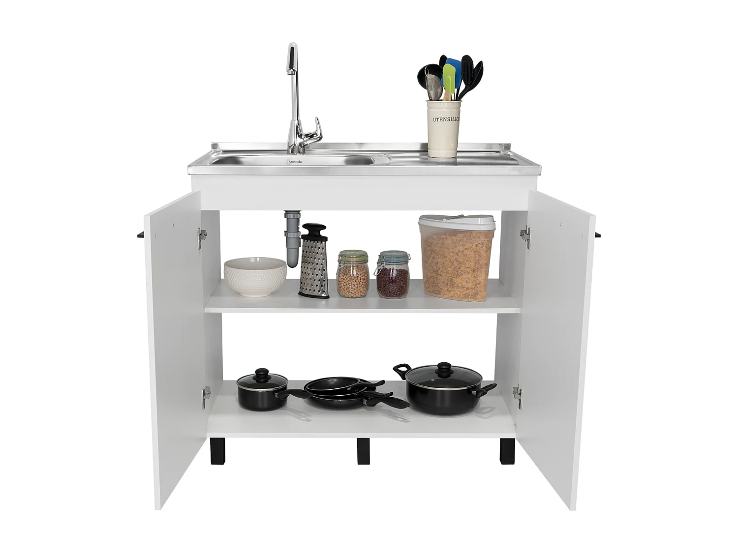 Evier de cuisine Naples, avec 2 portes , 89 cm X 100 cm X 52.5 cm , Multicolore