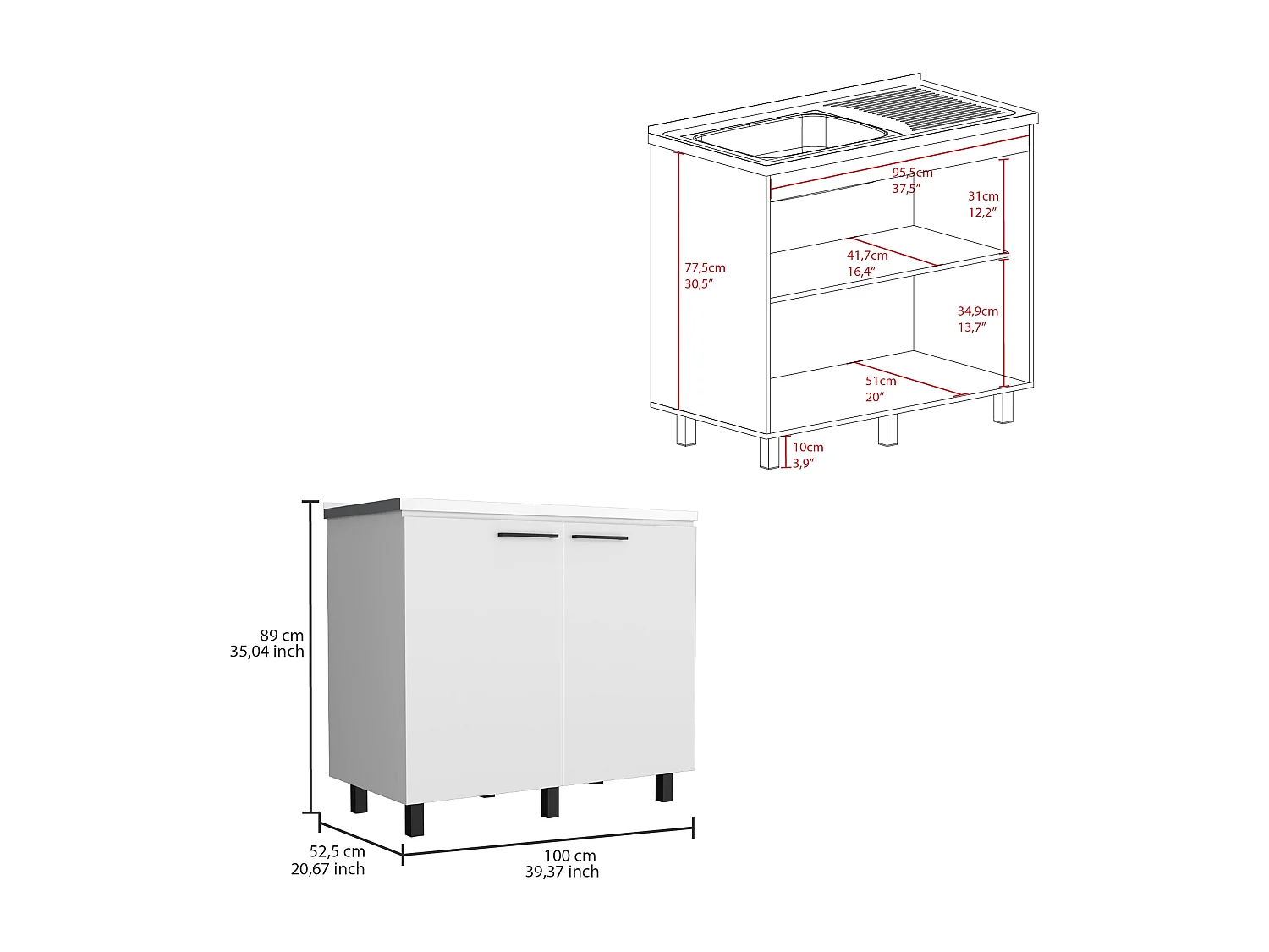 Evier de cuisine Naples, avec 2 portes , 89 cm X 100 cm X 52.5 cm , Multicolore