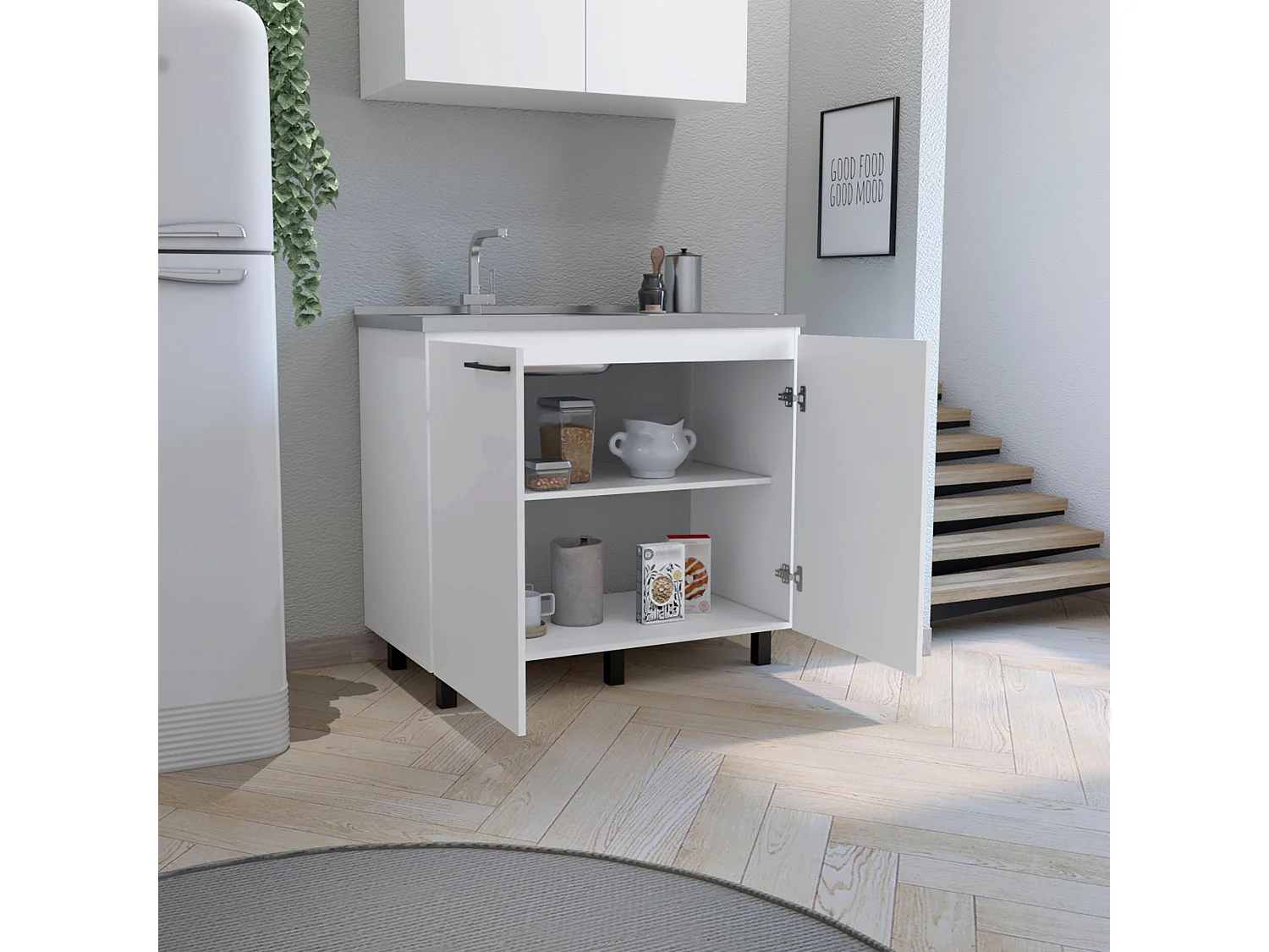 Evier de cuisine Naples, avec 2 portes , 89 cm X 100 cm X 52.5 cm , Multicolore