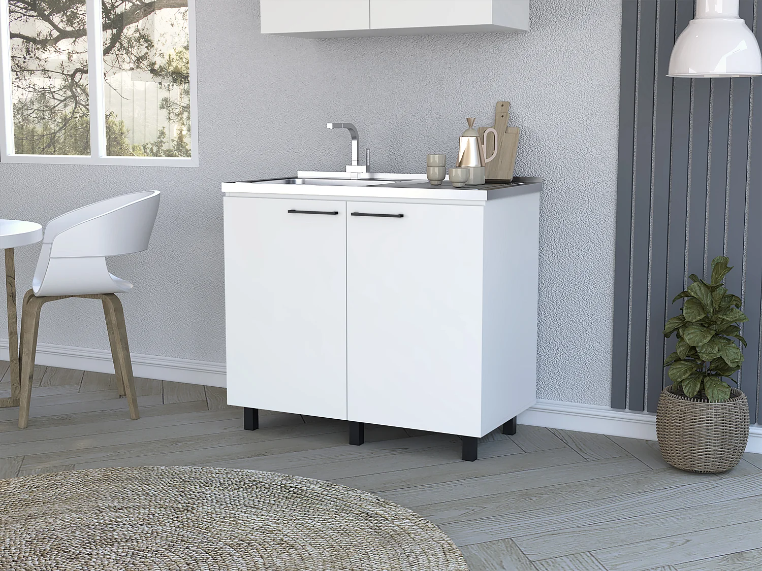 Evier de cuisine Naples, avec 2 portes , 89 cm X 100 cm X 52.5 cm , Multicolore