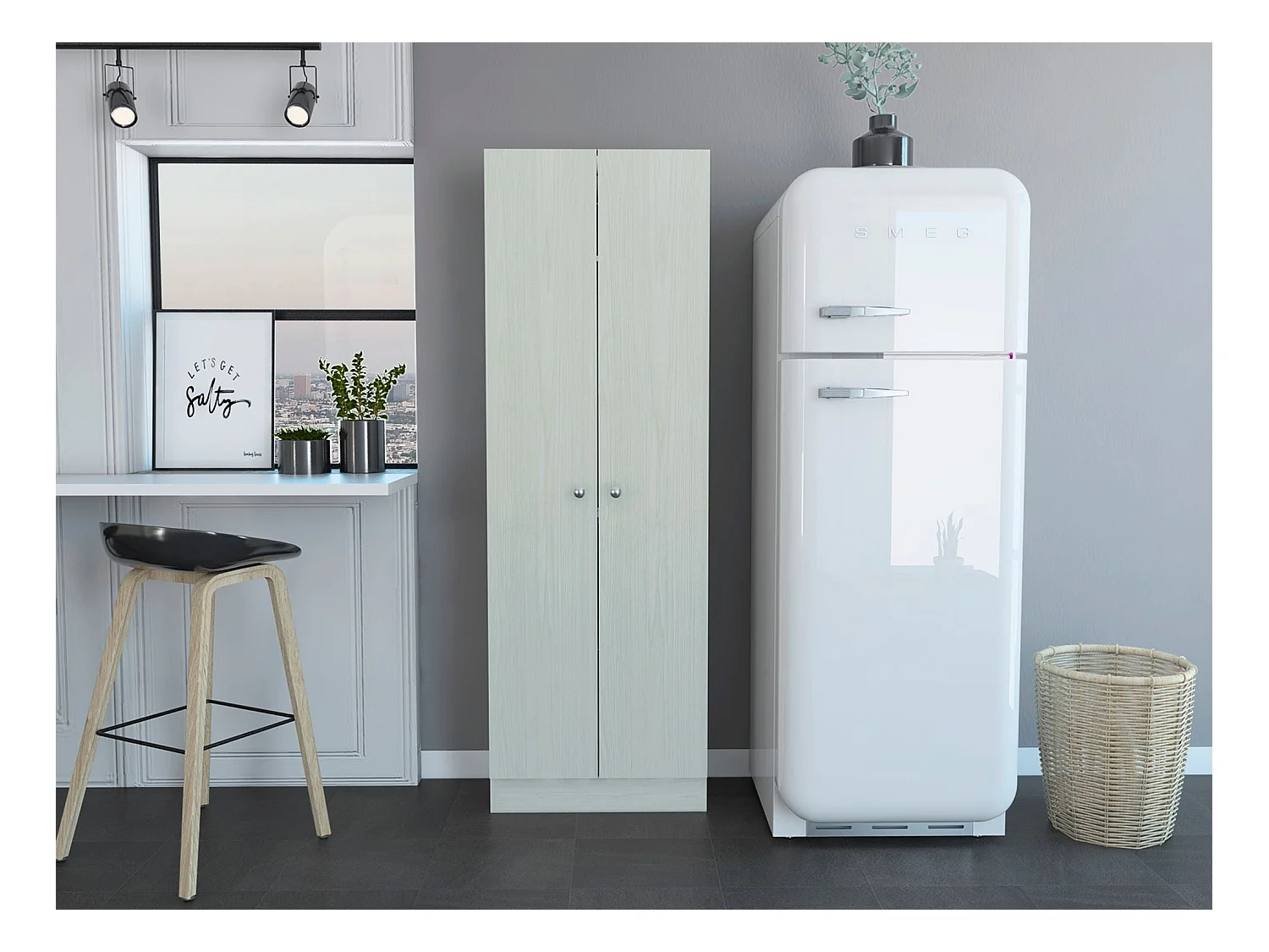 Z 60 Armário multifuncional, com duas portas e prateleiras interiores, 180.59 cm X 59.94 cm X 29.97 cm , Bege