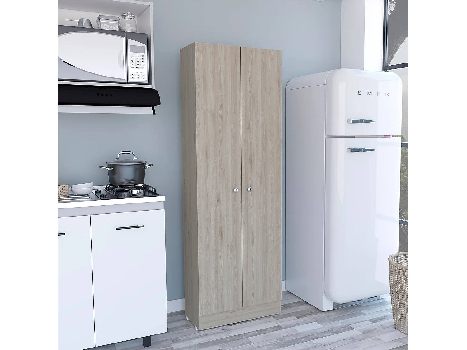 Armario Multifuncional Z 60, con dos puertas y estantes internos , 180.59 cm  X 59.94 cm  X 29.97 cm  , Gris / plata