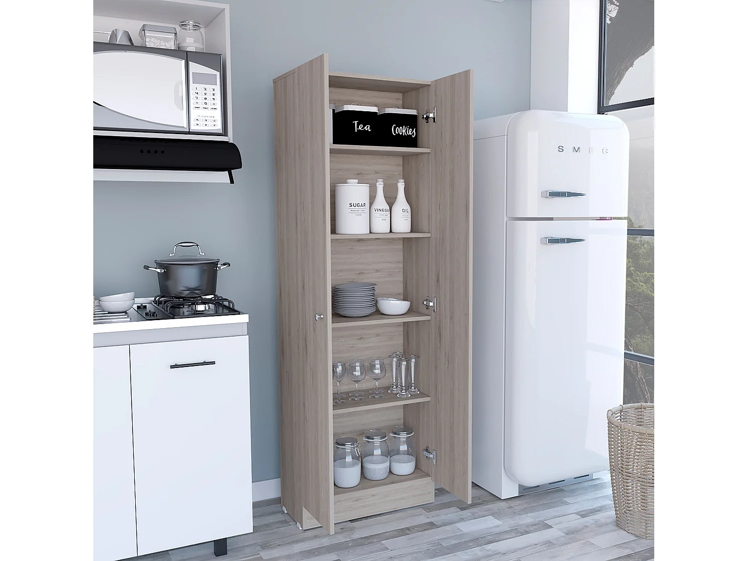 Armario Multifuncional Z 60, con dos puertas y estantes internos , 180.59 cm  X 59.94 cm  X 29.97 cm  , Gris / plata