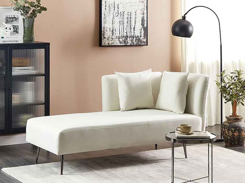 Chaiselongue Stoff weiß rechtsseitig mit Kissen Lehne Metallgestell modern Riom