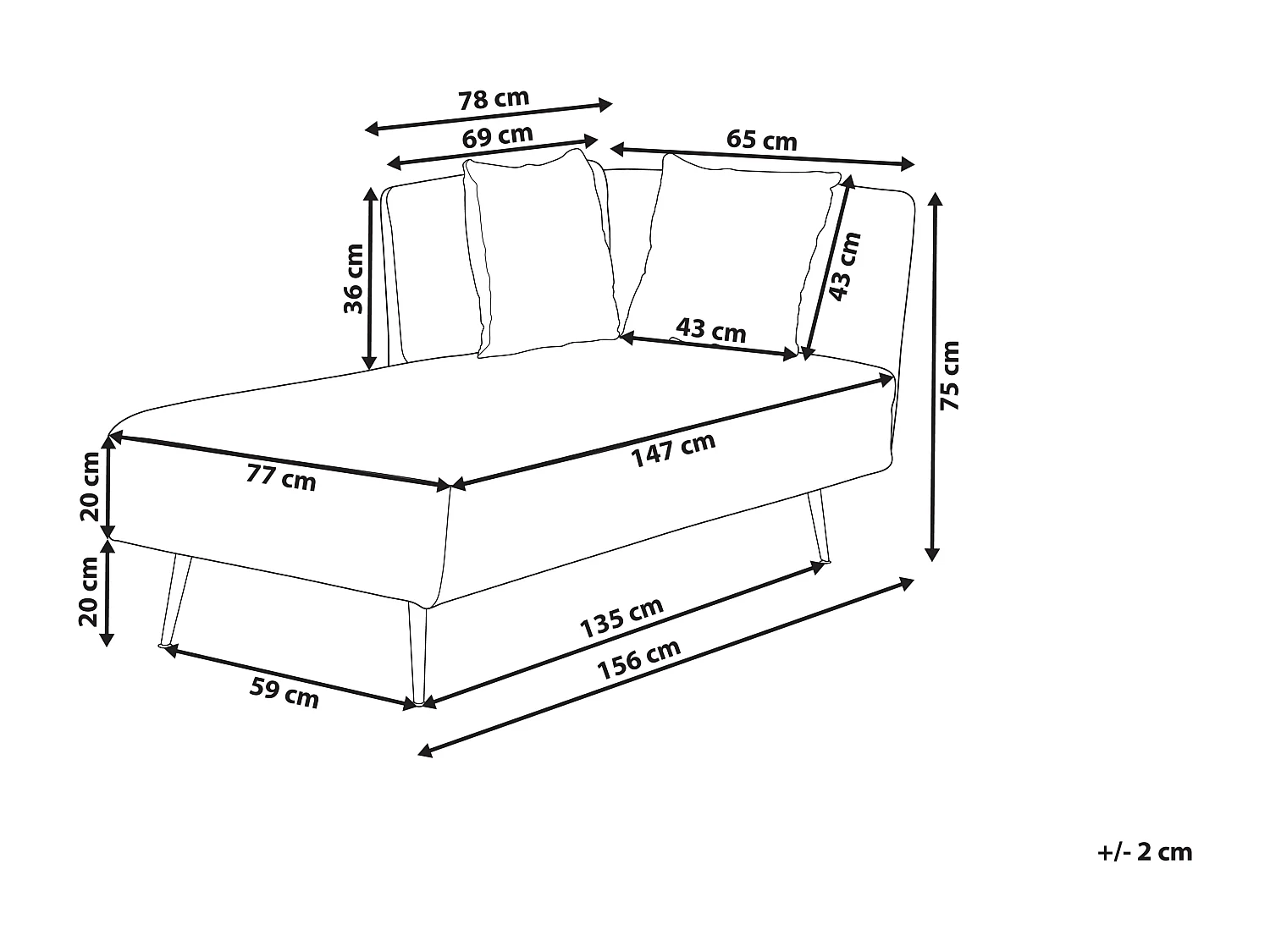 Chaise longue à direita RIOM Tecido Branco creme