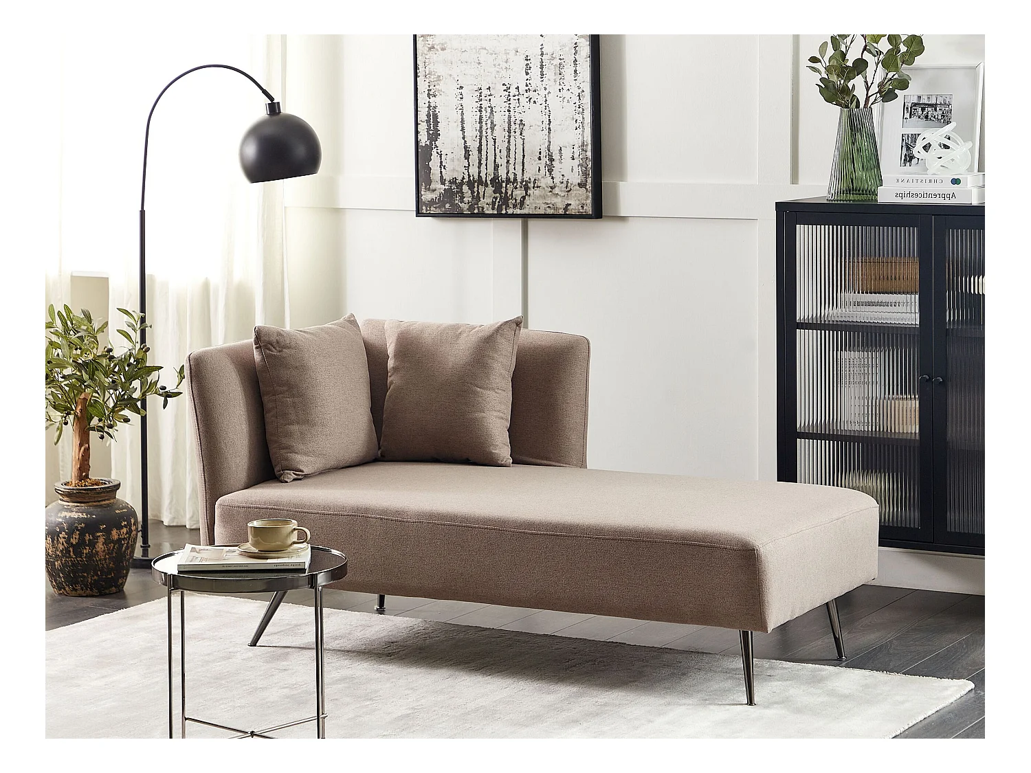 Chaise longue linkszijdig stof lichtbruin RIOM