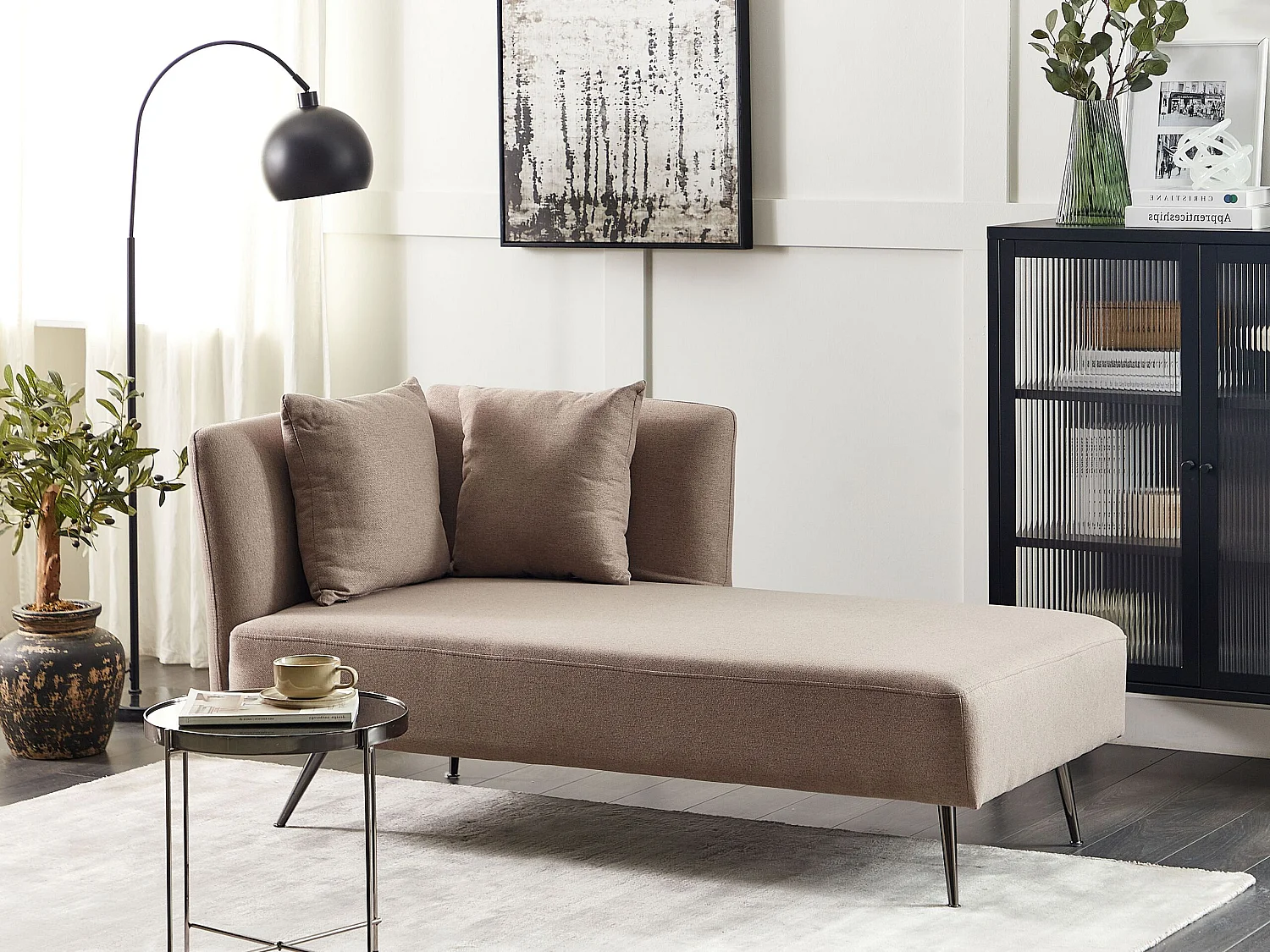 Chaise longue linkszijdig stof lichtbruin RIOM