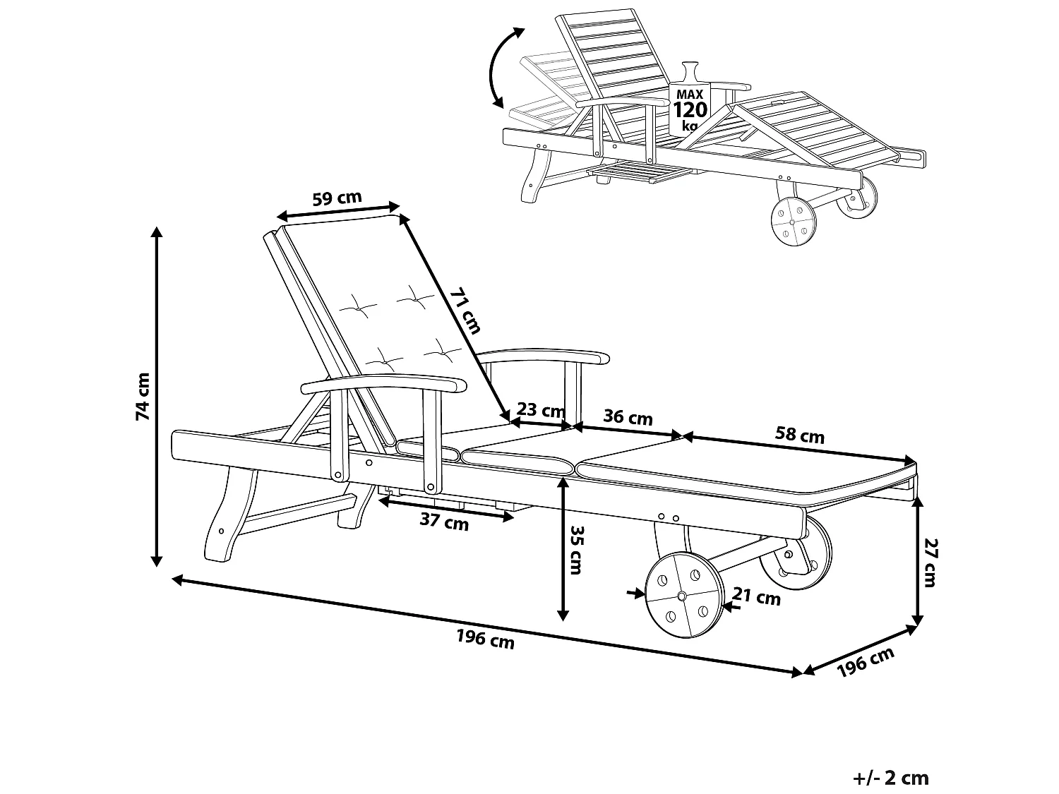 Lettino Prendisole con Cuscino AMANTEA Legno d'acacia Bianco sporco