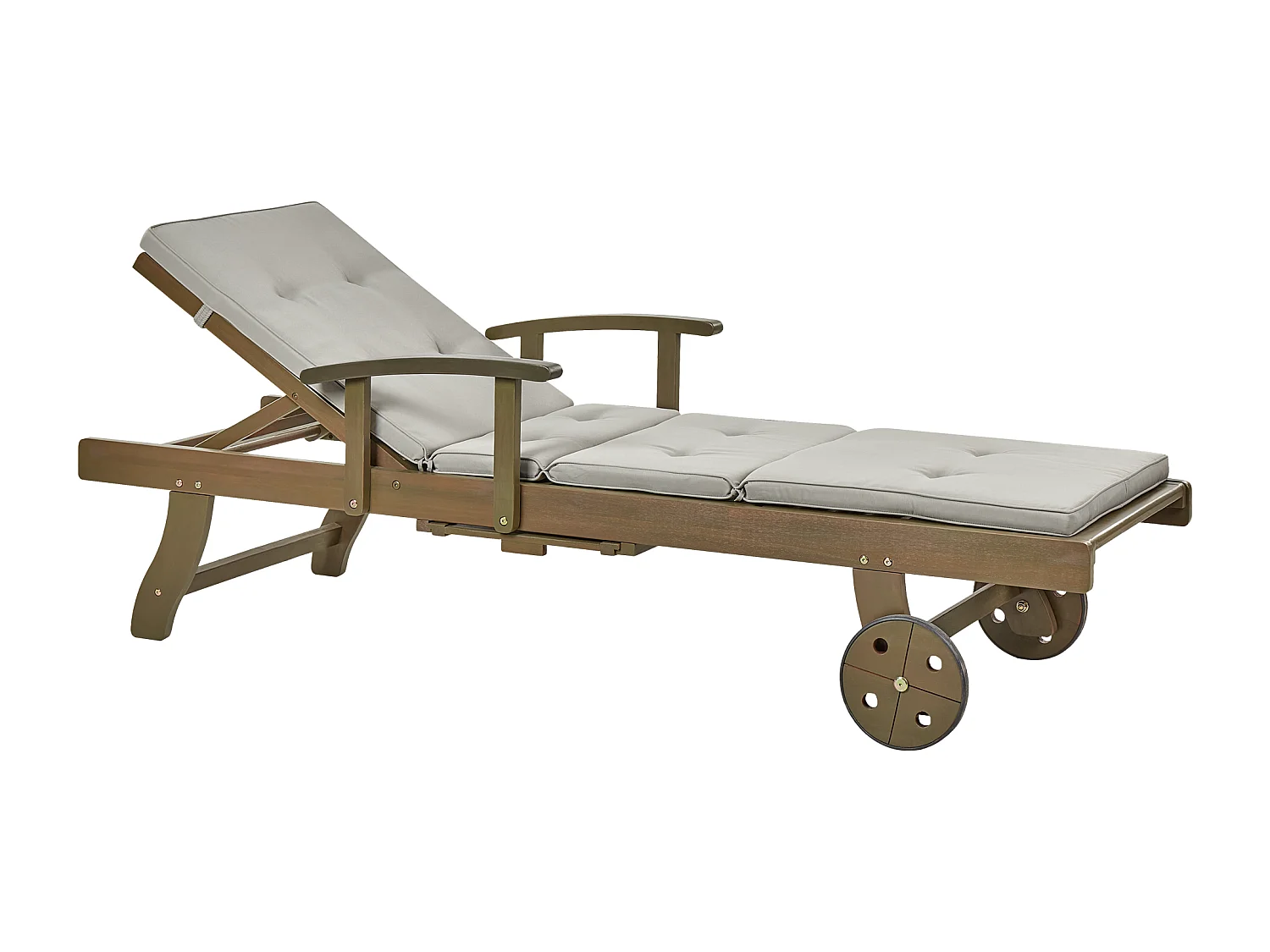 Chaise longue inclinable en bois d'acacia et coussin taupe AMANTEA