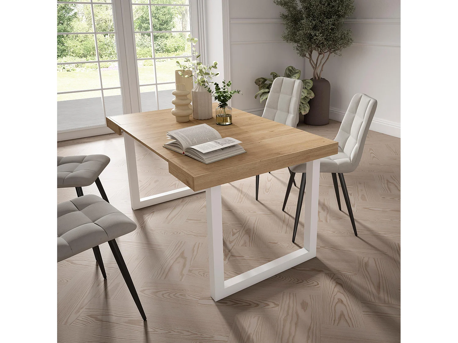 Mesa Consola Extensível, 140x90x73cm, Para 6 pessoas, Pés de madeira, Carvahlo