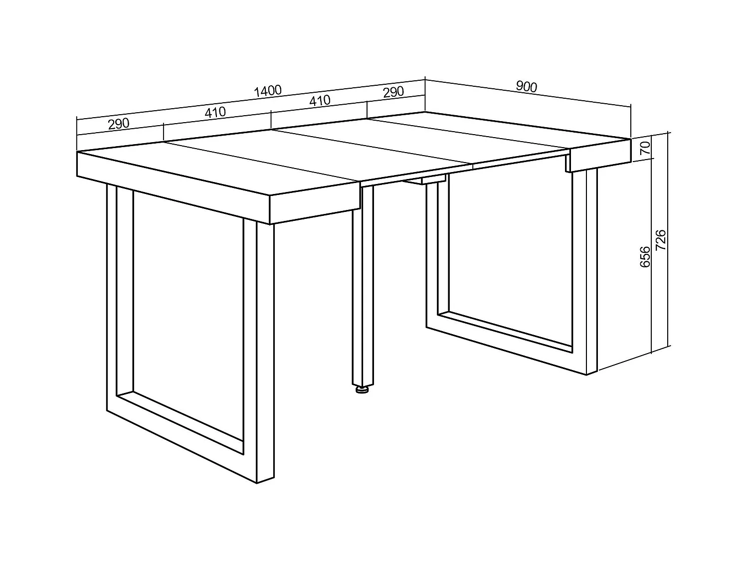 Table console extensible, 140x90x73cm, Pour 6 personnes, Pieds bois massif, Chêne