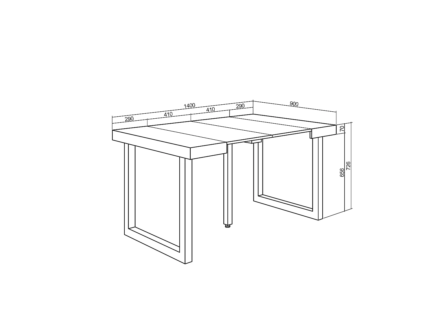 Table console extensible, 140x90x73cm, Pour 6 personnes, Pieds bois massif, Chêne