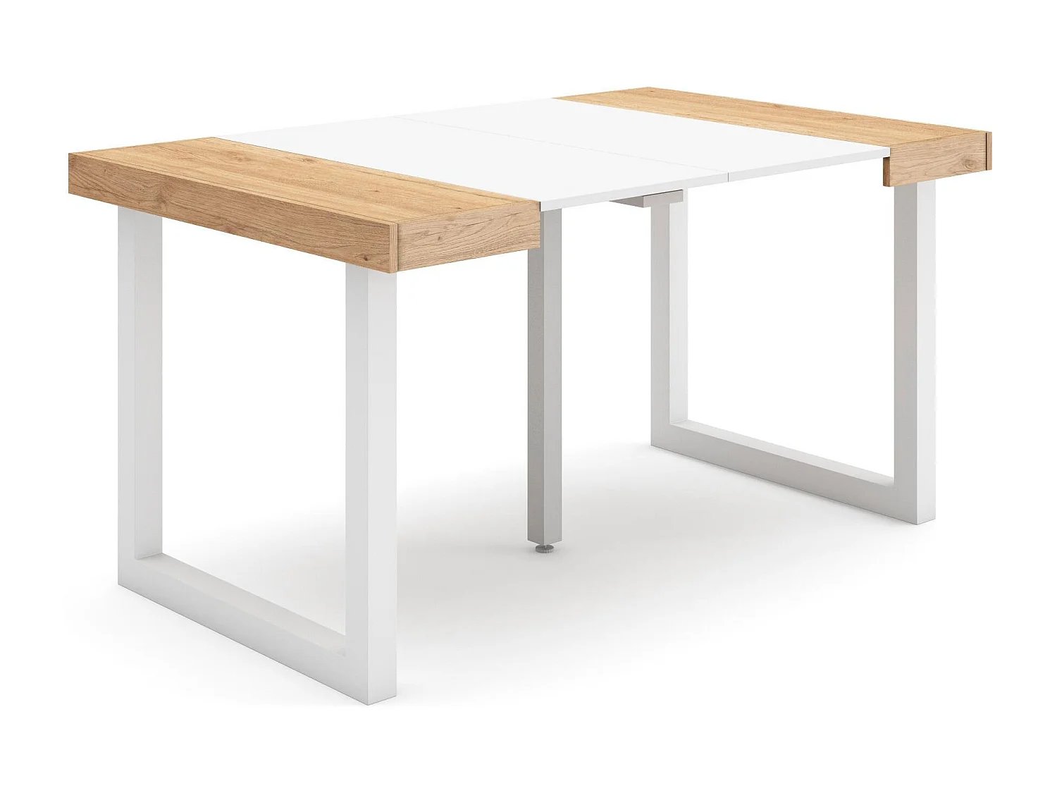 Mesa Consola extensible, 140x90x73cm, Para 6 comensales, Patas madera maciza, Roble y blanco