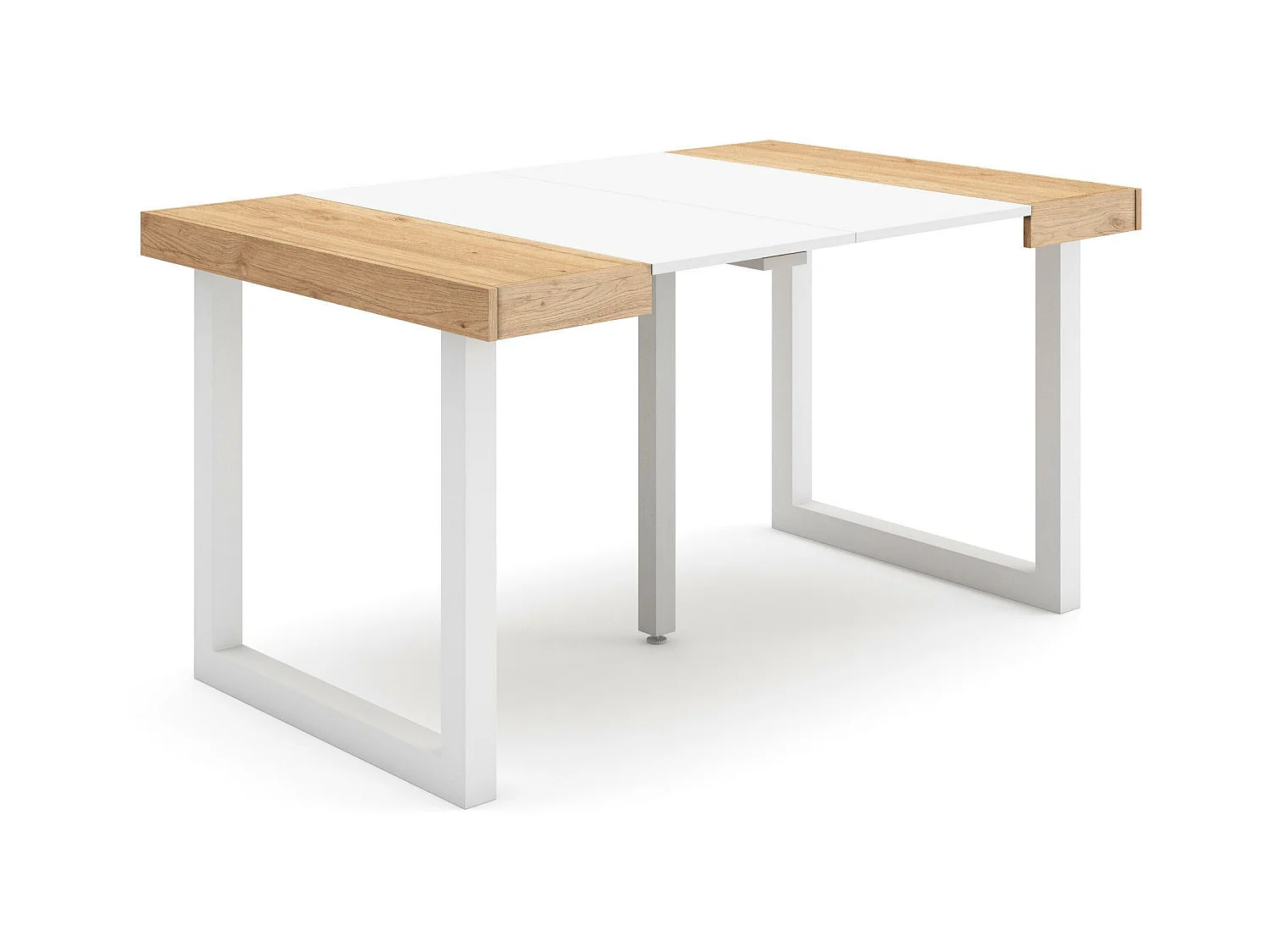 Uitschuifbare Consoletafel, 140x90x73cm, Voor 6 personen, Massief houten poten, Eiken/Wit