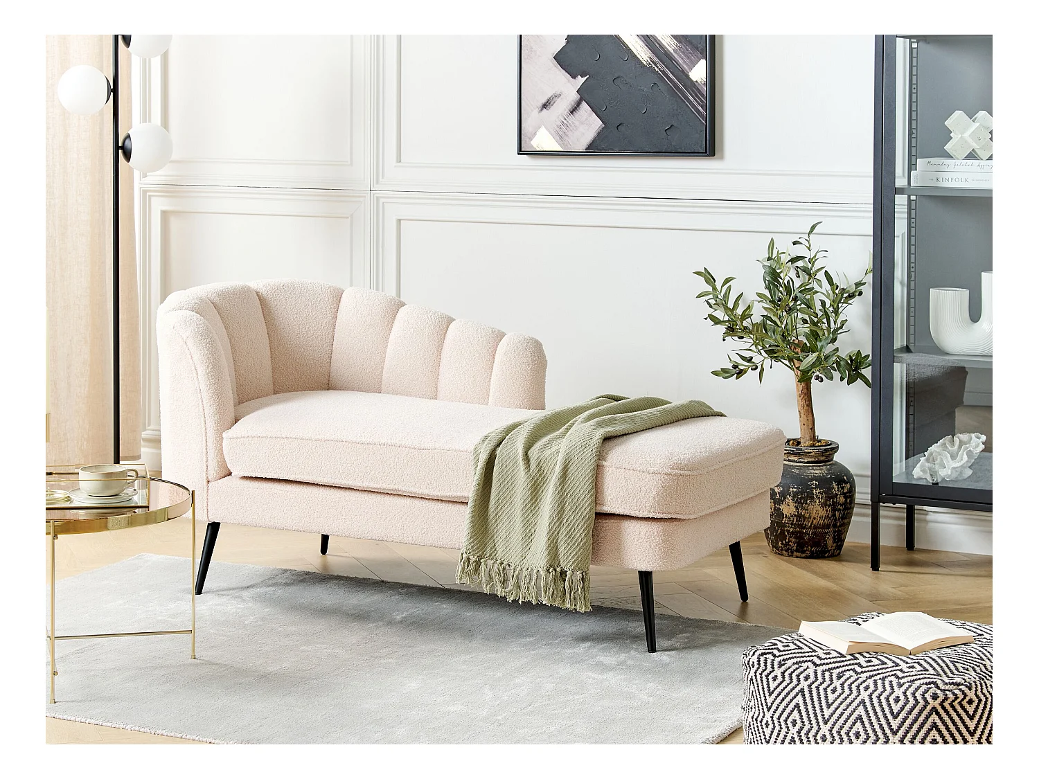 Linkszijdige chaise longue ALLIER Bouclé Lichtbeige