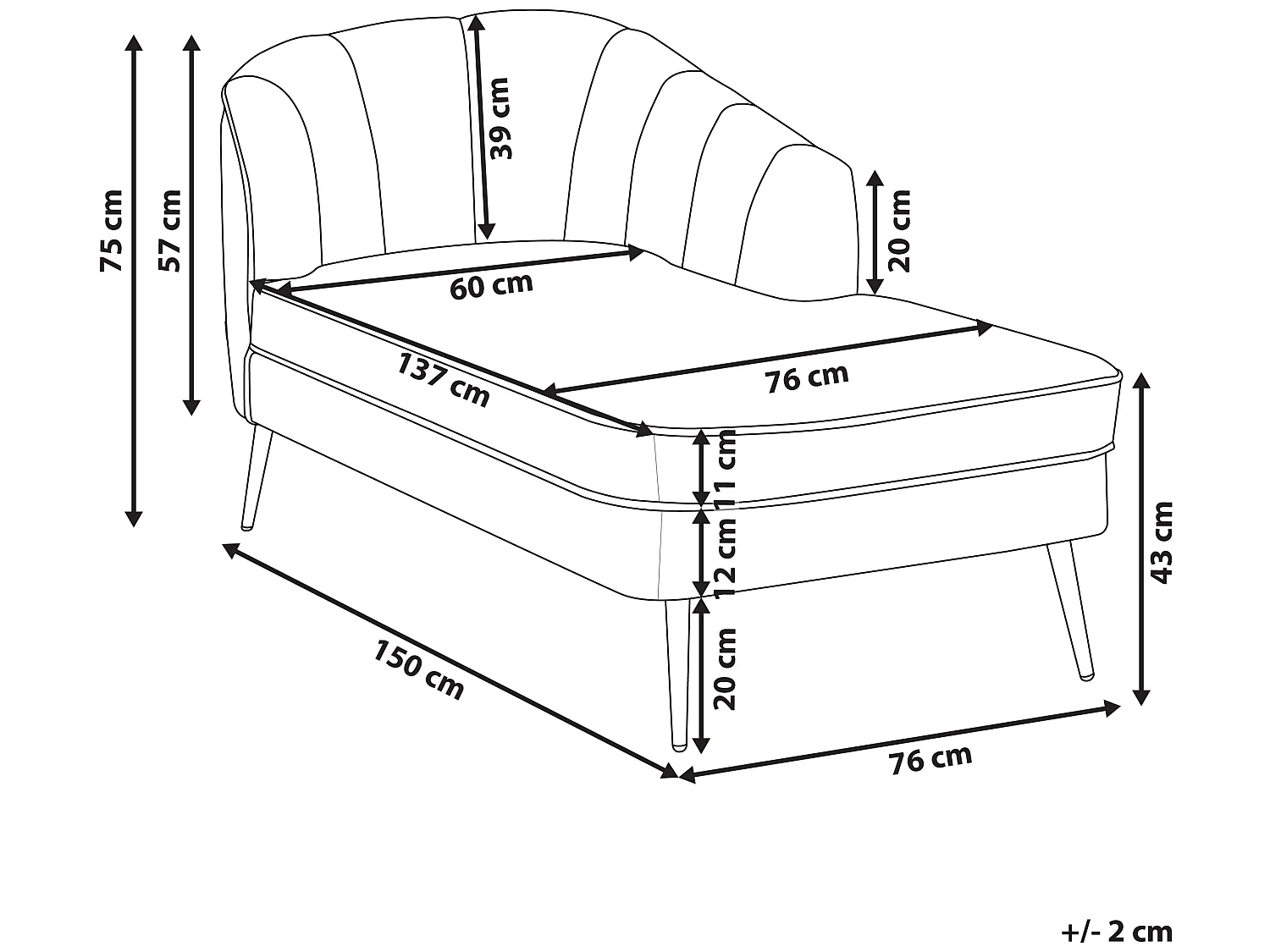 Chaise longue côté droite ALLIER Bouclé Beige clair