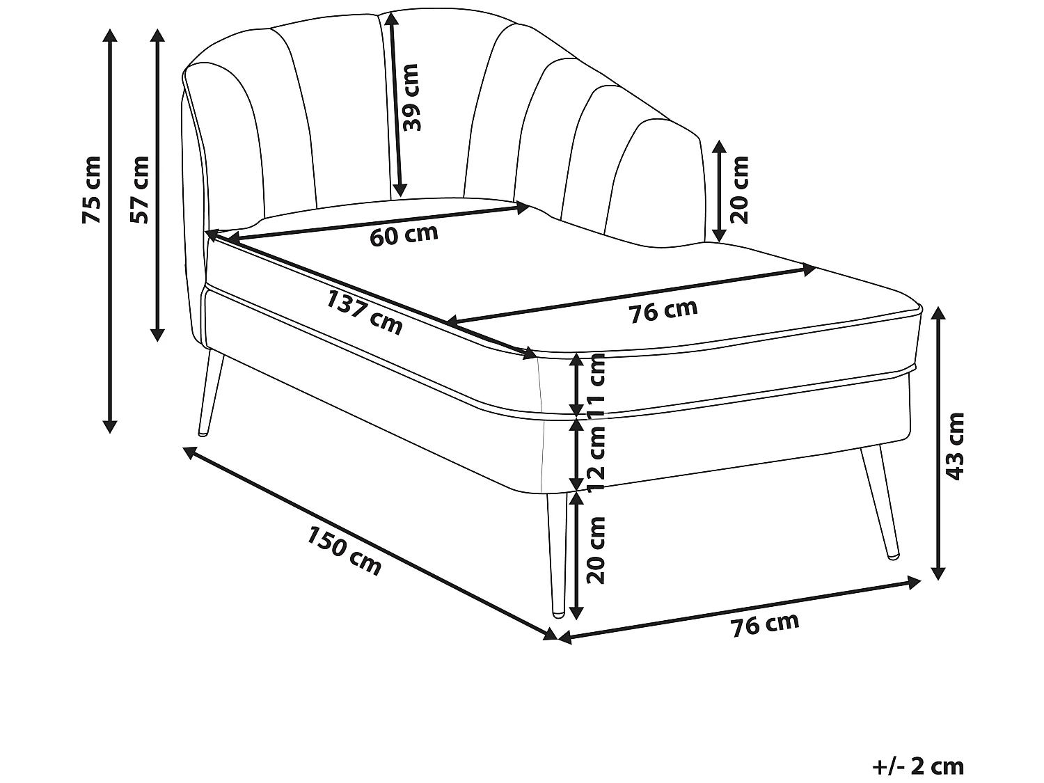 Chaise longue côté gauche ALLIER Bouclé Beige clair