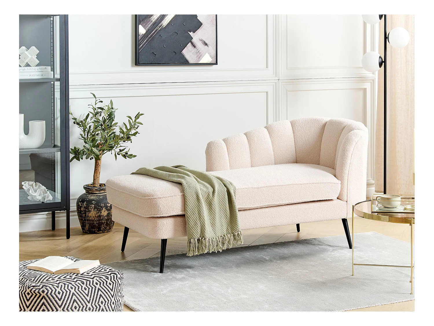 Chaise longue côté droit ALLIER Bouclé Beige clair
