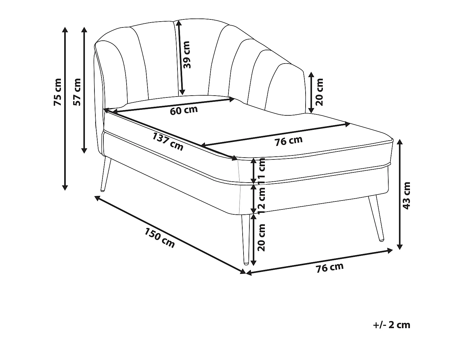 Chaise longue côté droit ALLIER Bouclé Beige clair