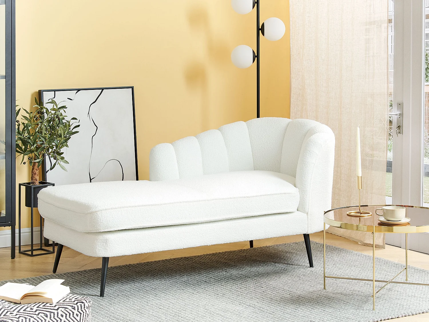 Chaise longue à direita ALLIER Bouclé Branco creme
