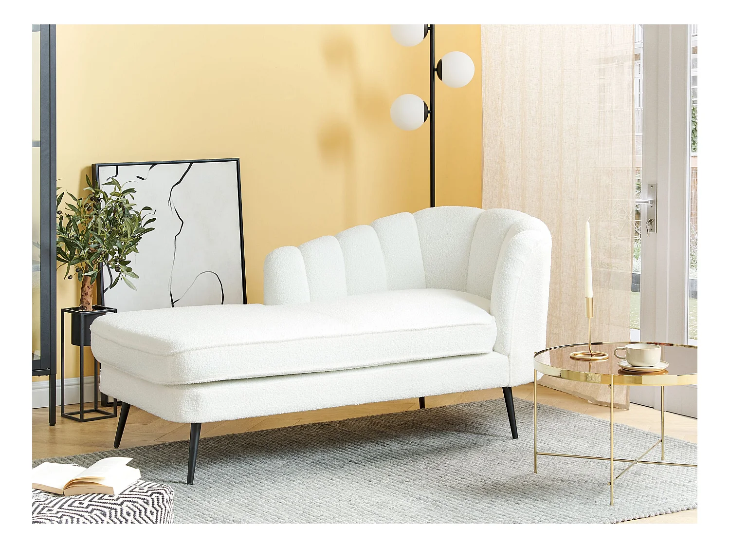 Chaise longue côté droit ALLIER Bouclé Blanc cassé