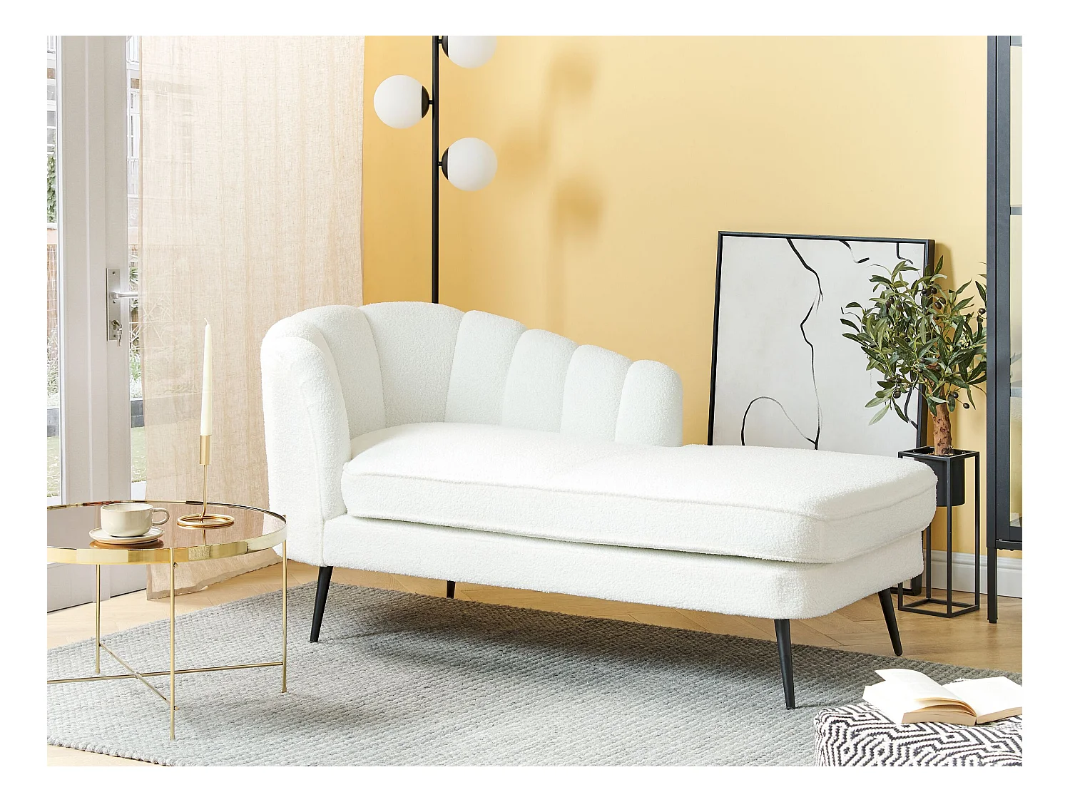 Linkszijdige chaise longue ALLIER Bouclé Gebroken wit