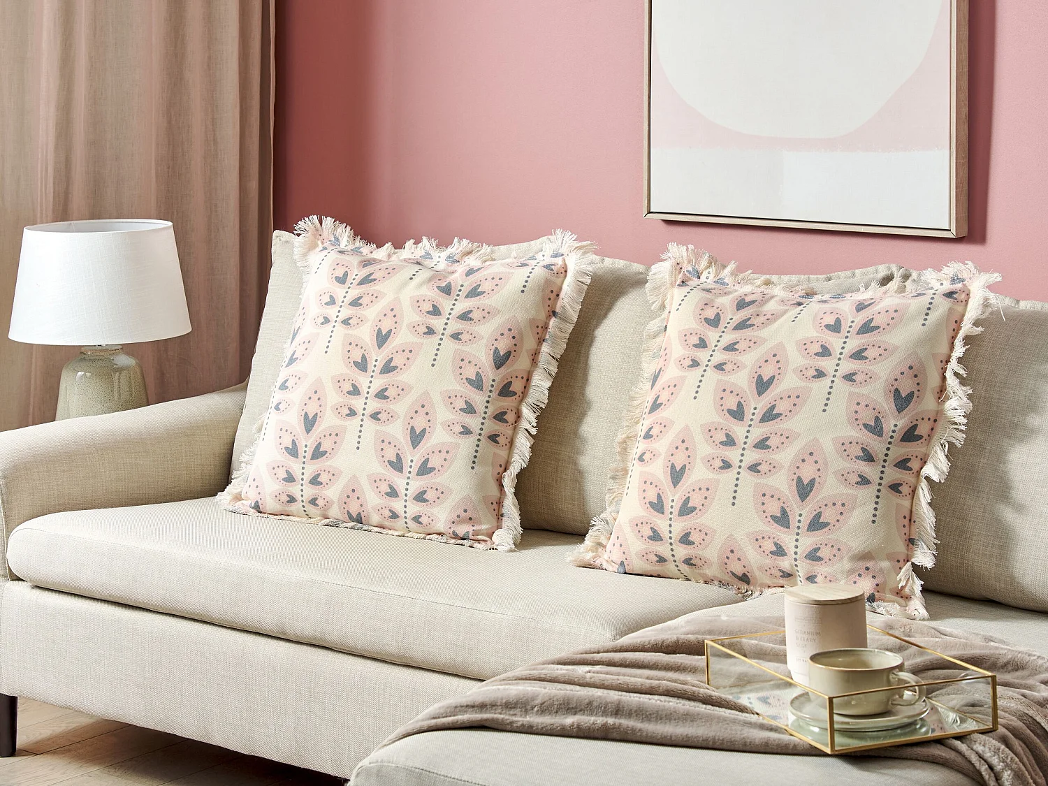 Lot de 2 coussins décoratifs RUDBECKIA 60 x 60 cm Beige clair Motif de plante