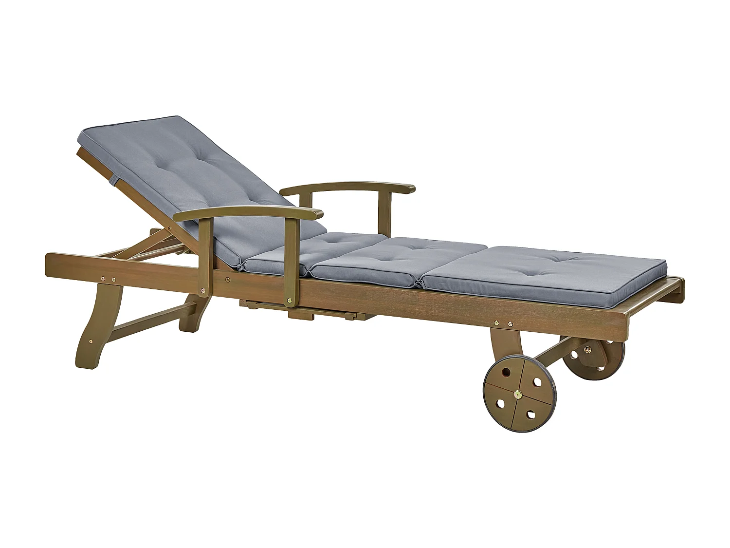 Chaise longue inclinable en bois d'acacia et coussin gris AMANTEA