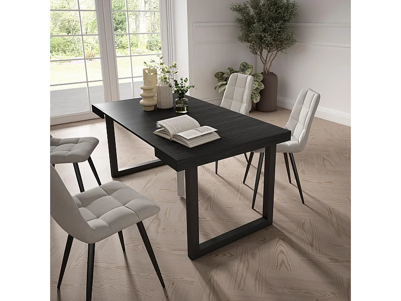 Mesa Consola Extensível, 160x90x73cm, Para 8 pessoas, Pés de madeira, Preto