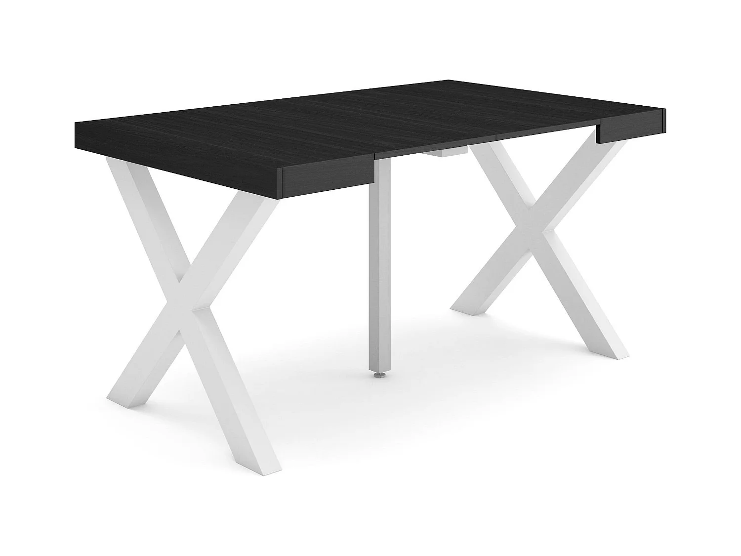Table console extensible, 140x90x73cm, Pour 6 personnes, Pieds bois massif, Noir