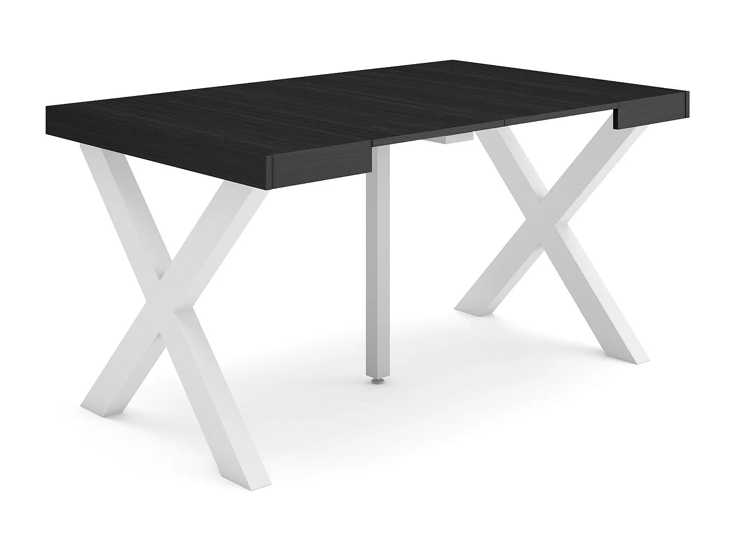 Table console extensible, 140x90x73cm, Pour 6 personnes, Pieds bois massif, Noir