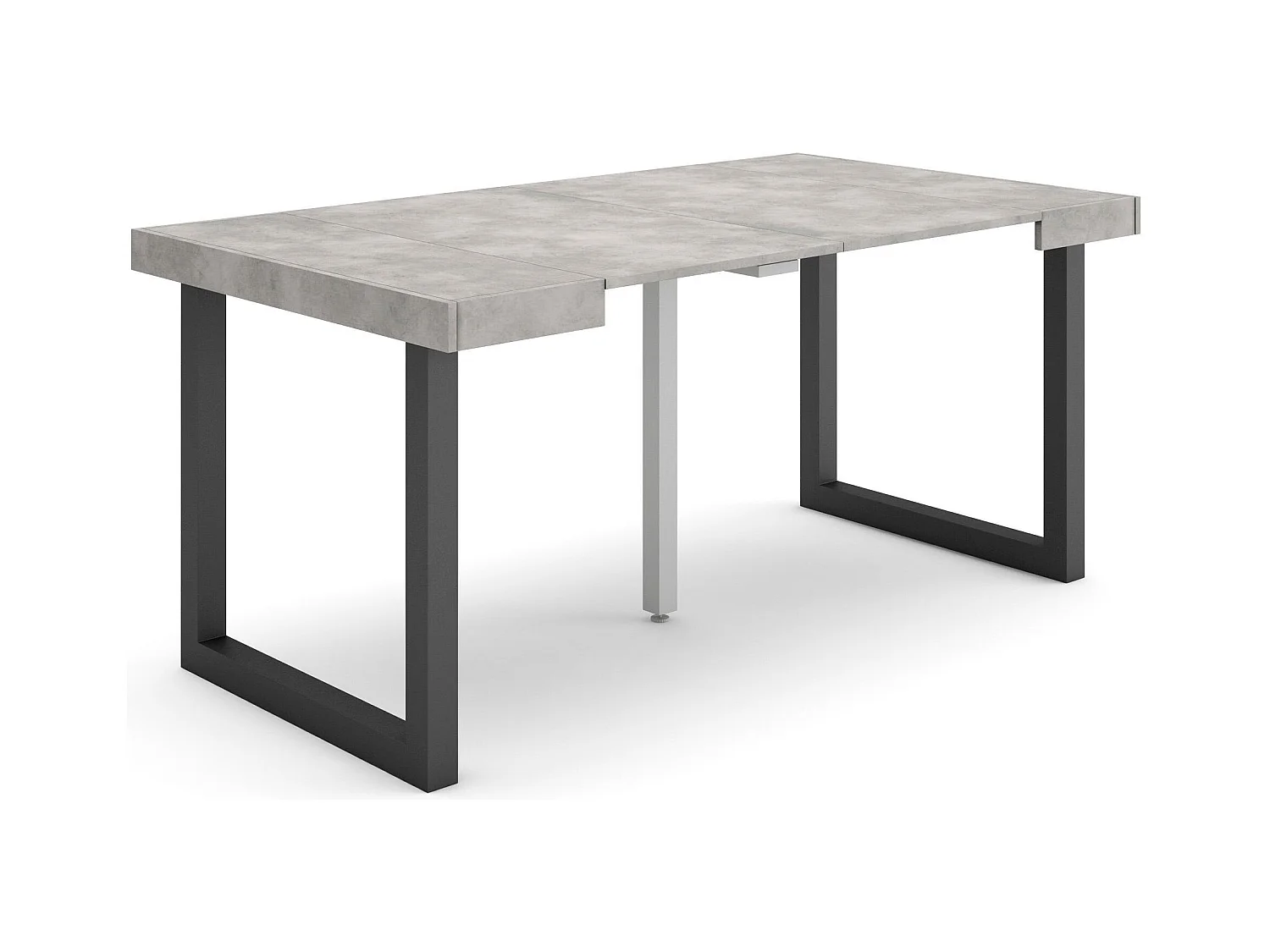 Table console extensible, 160x90x73cm, Pour 8 personnes, Pieds bois massif, Ciment