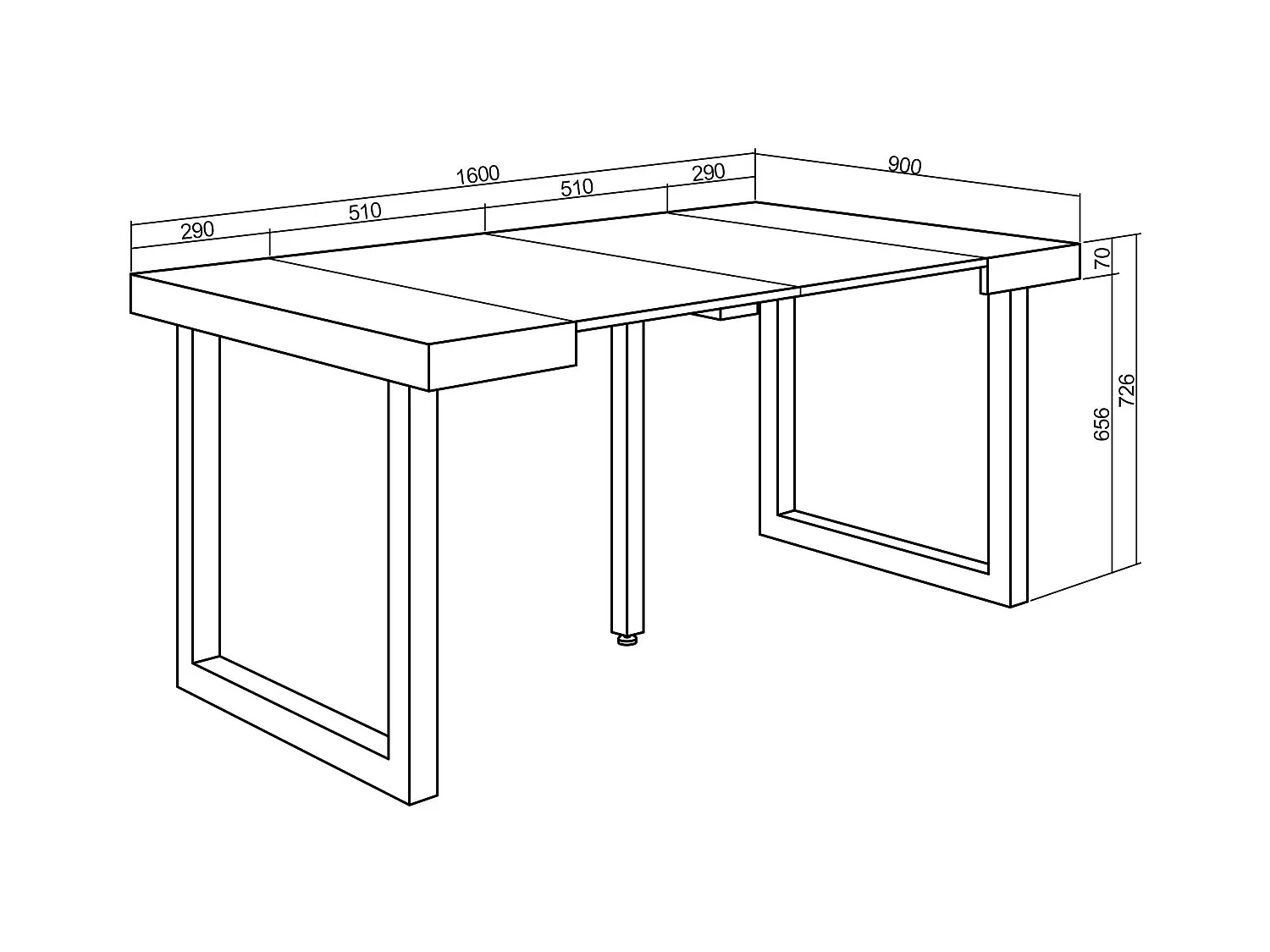 Table console extensible, 160x90x73cm, Pour 8 personnes, Pieds bois massif, Ciment