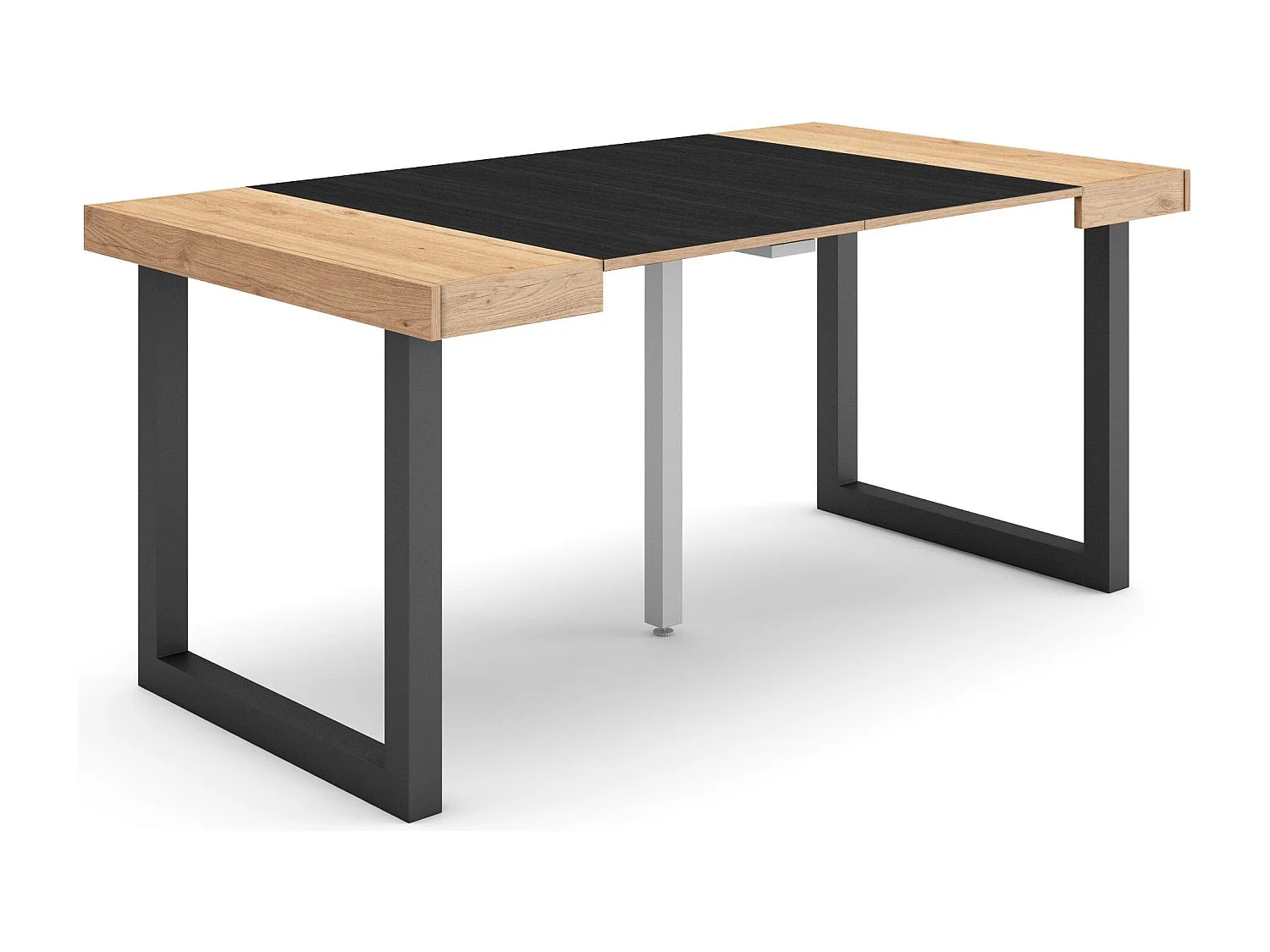 Uitschuifbare Consoletafel, 160x90x73cm, Voor 8 personen, Massief houten poten, Eiken/Zwart