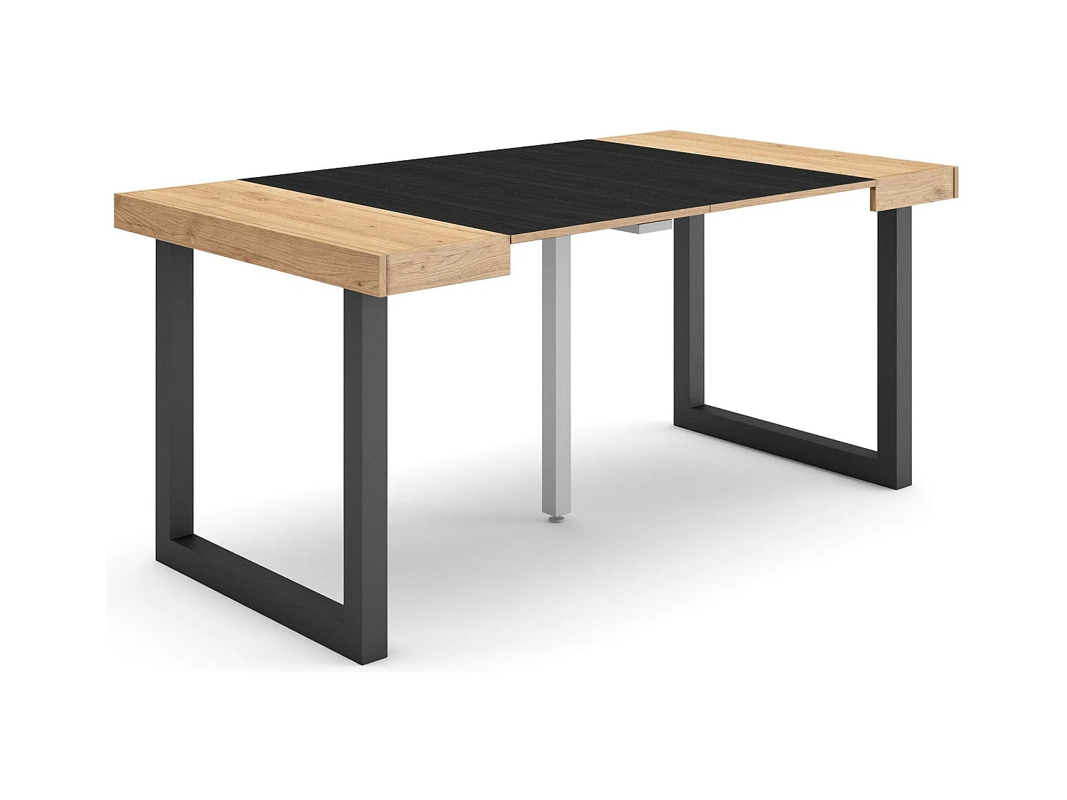 Table console extensible, 160x90x73cm, Pour 8 personnes, Pieds bois massif, Chêne et noir