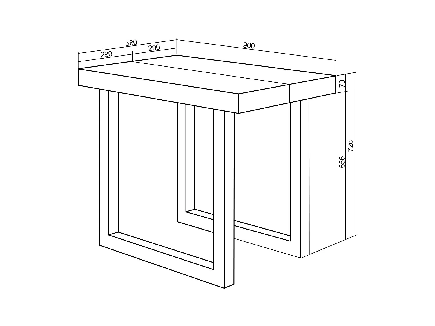 Table console extensible, 160x90x73cm, Pour 8 personnes, Pieds bois massif, Chêne et noir