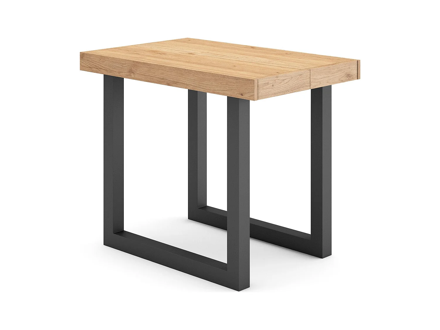 Table console extensible, 160x90x73cm, Pour 8 personnes, Pieds bois massif, Chêne et noir