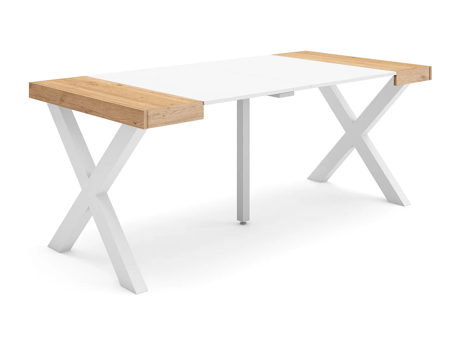 Mesa Consola Extensível, 180x90x73cm, Para 8 pessoas, Pés de madeira, Carvahlo e branco