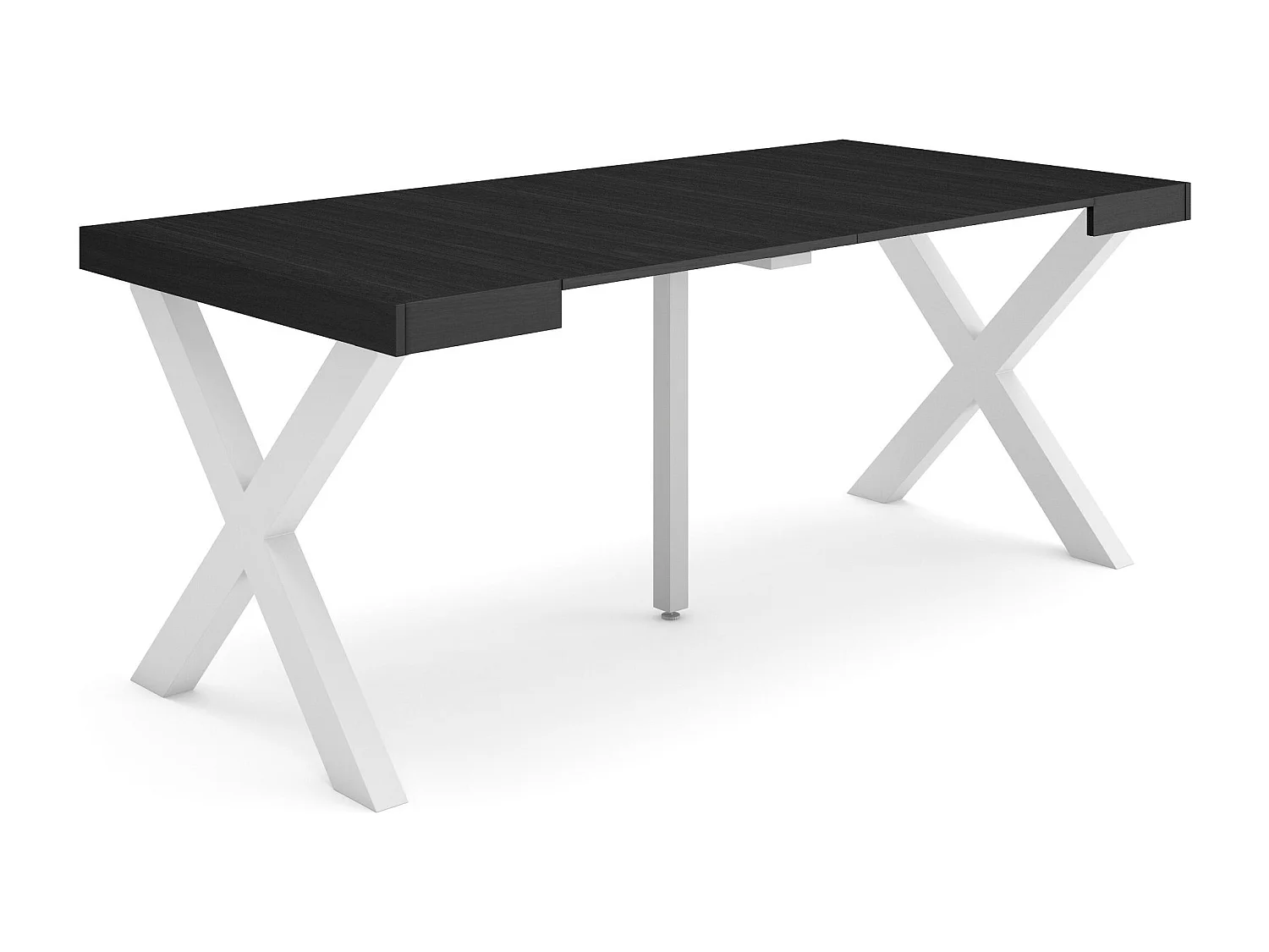 Table console extensible, 180x90x73cm, Pour 8 personnes, Pieds bois massif, Noir