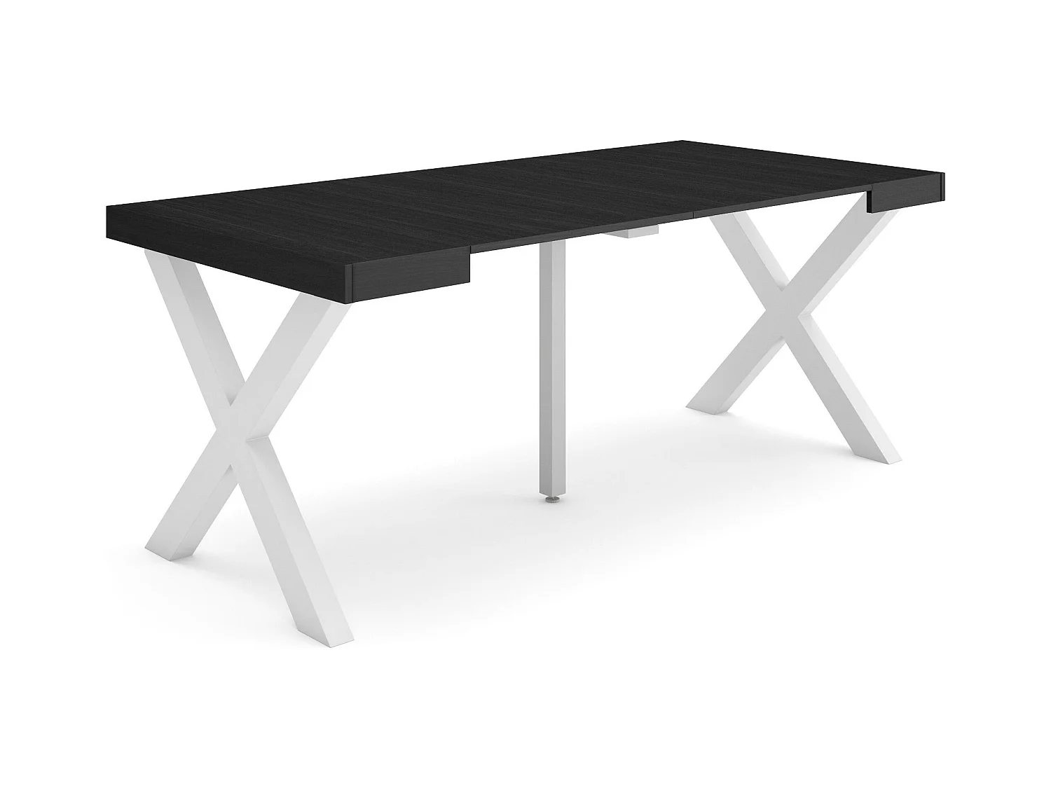 Table console extensible, 180x90x73cm, Pour 8 personnes, Pieds bois massif, Noir