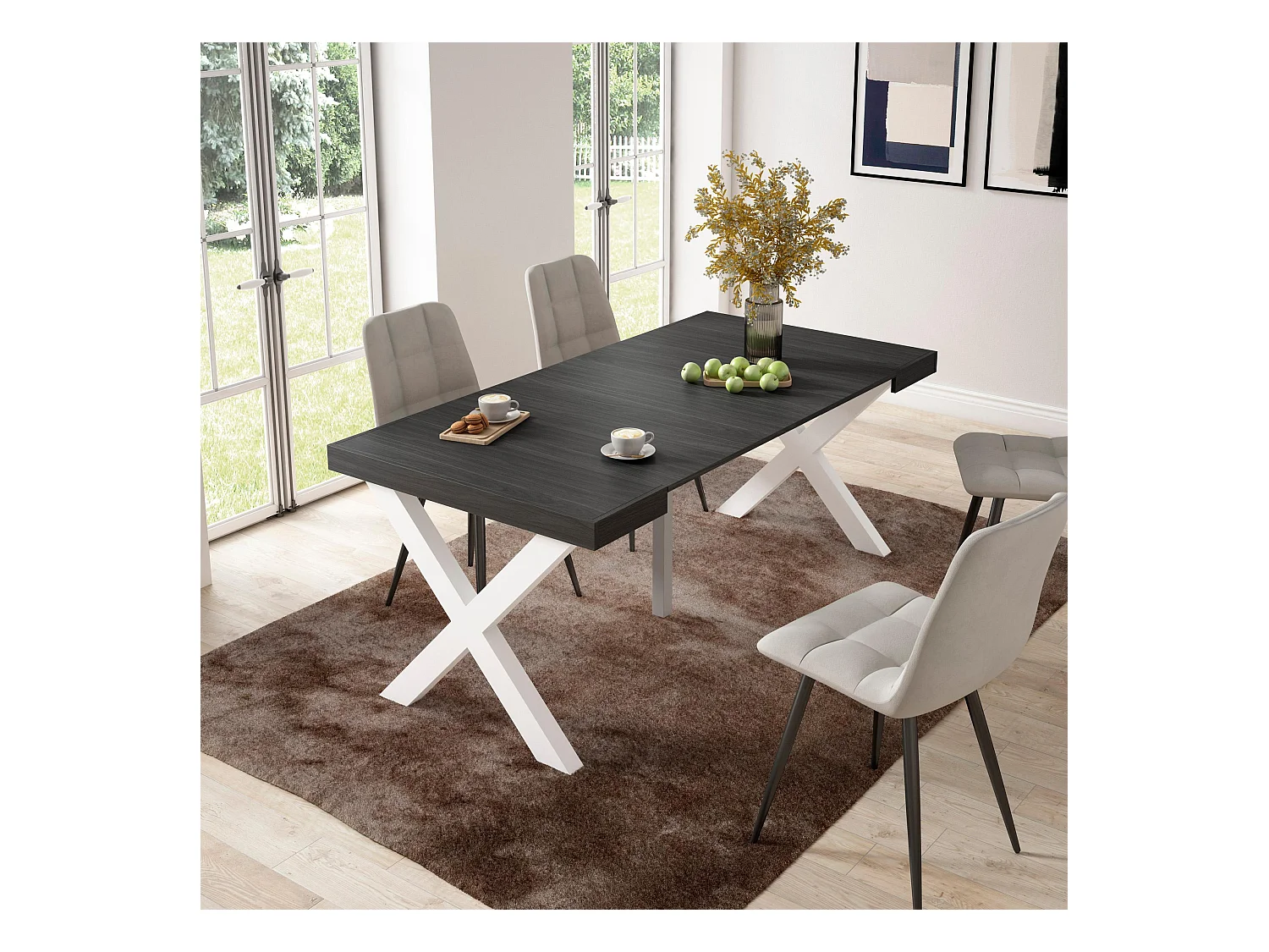 Mesa Consola Extensível, 180x90x73cm, Para 8 pessoas, Pés de madeira, Preto