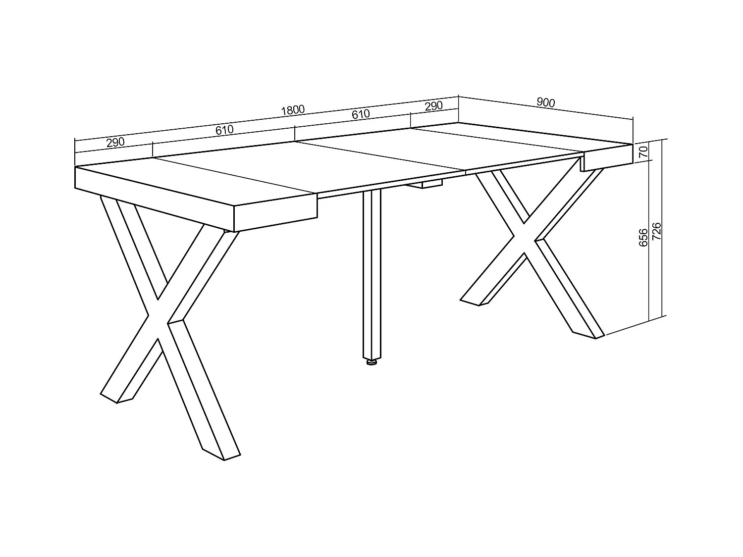 Mesa Consola Extensível, 180x90x73cm, Para 8 pessoas, Pés de madeira, Preto