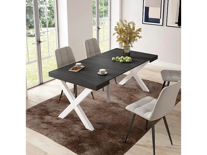 Mesa Consola Extensível, 180x90x73cm, Para 8 pessoas, Pés de madeira, Preto