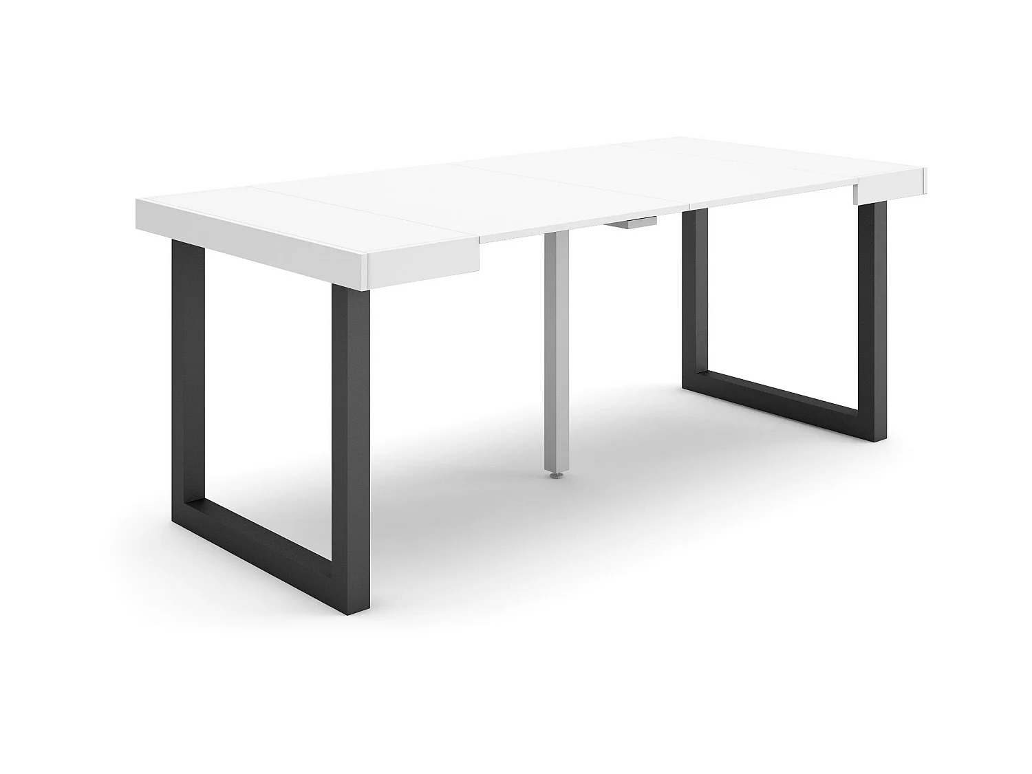 Table console extensible, 180x90x73cm, Pour 8 personnes, Pieds bois massif, Blanc