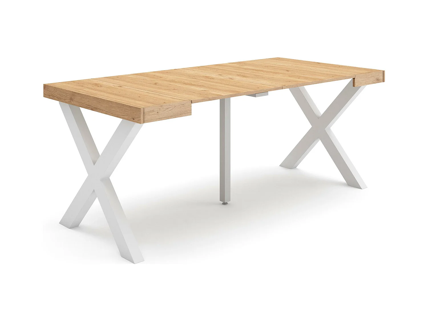 Table console extensible, 180x90x73cm, Pour 8 personnes, Pieds bois massif, Chêne